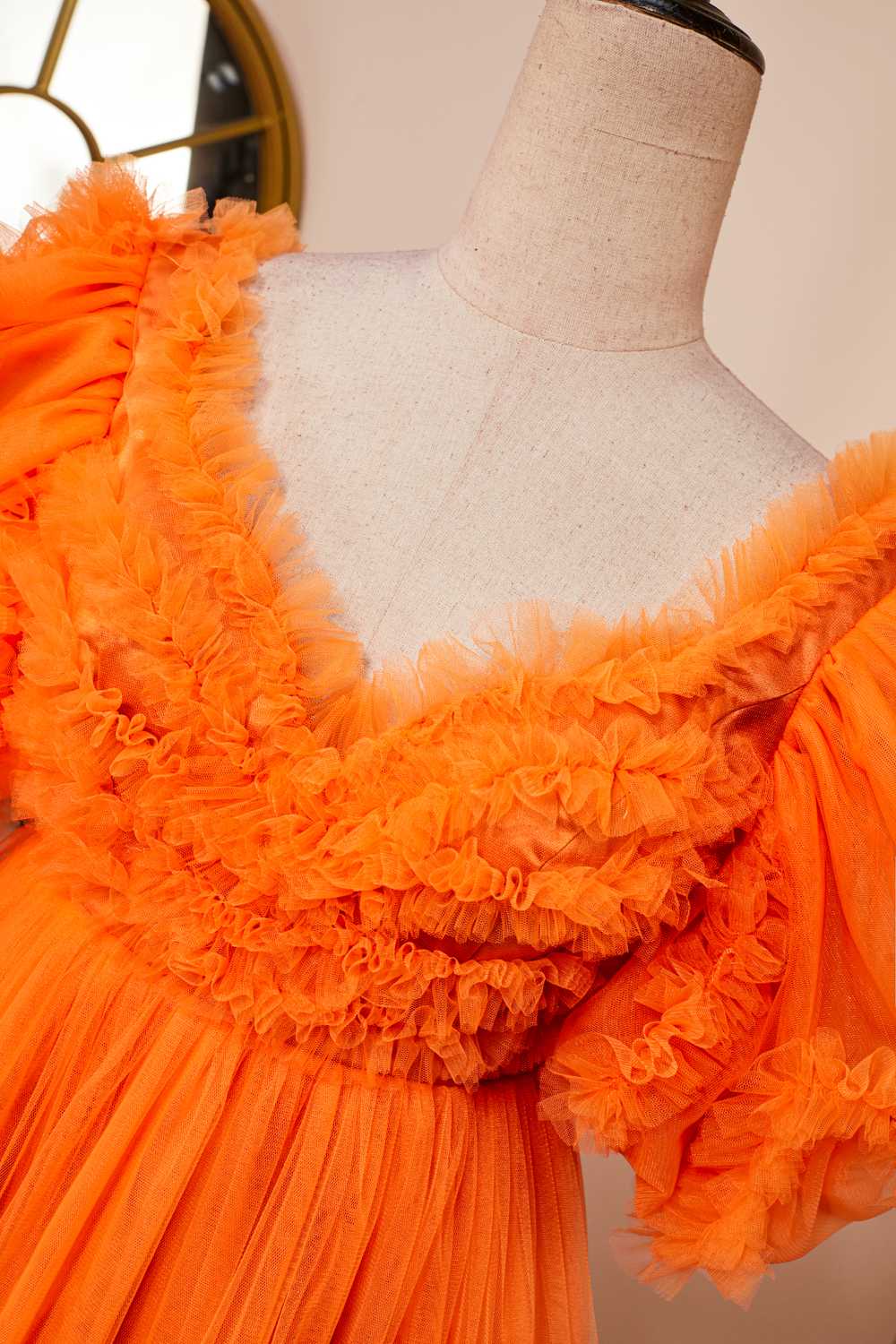 Short Sleeves Orange Ruffles Short Princess Dress