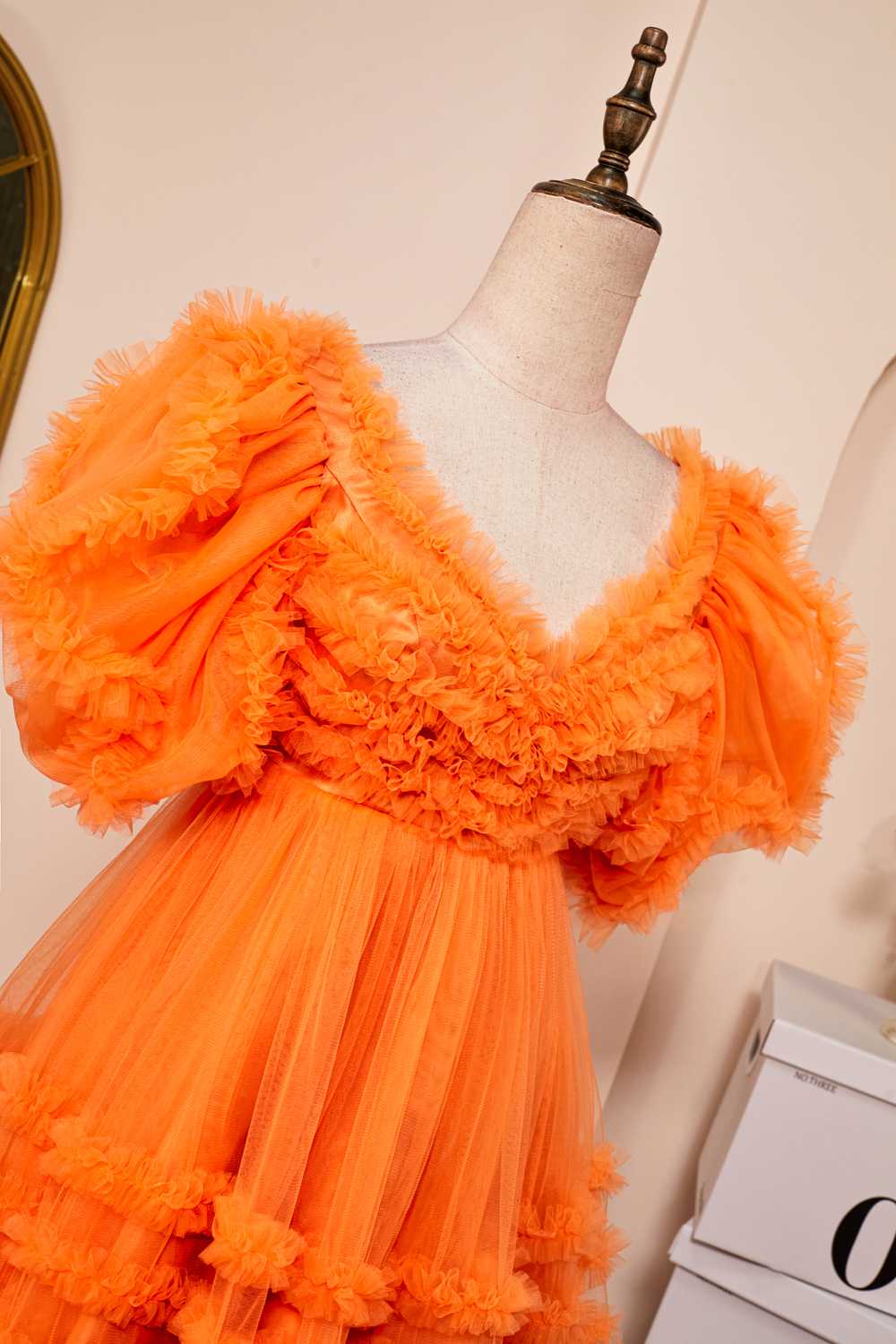 Short Sleeves Orange Ruffles Short Princess Dress