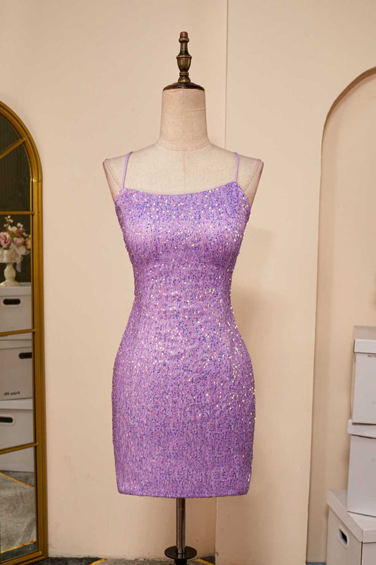 Sparkle Lilac Sequin Tight Mini Dress