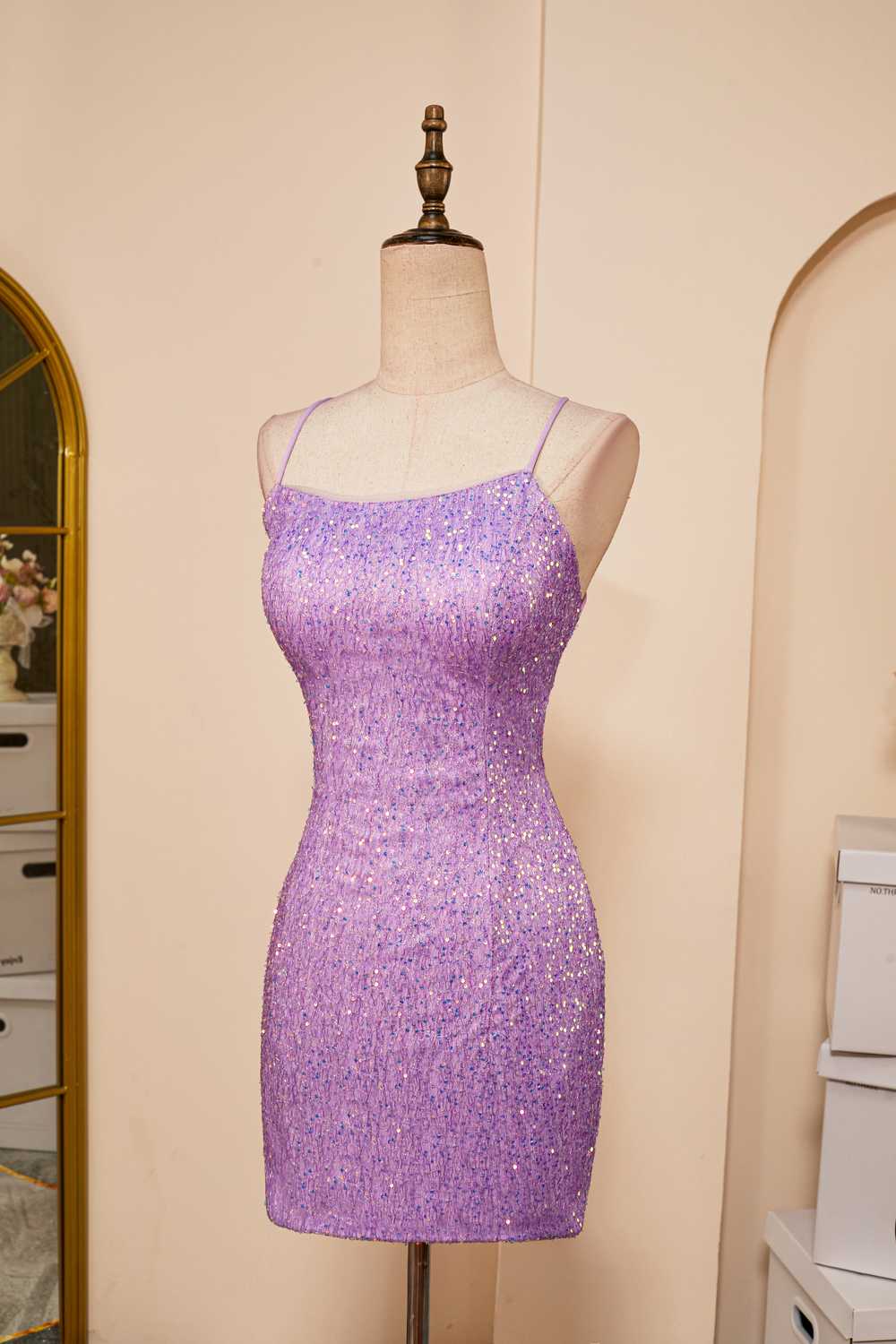 Sparkle Lilac Sequin Tight Mini Dress