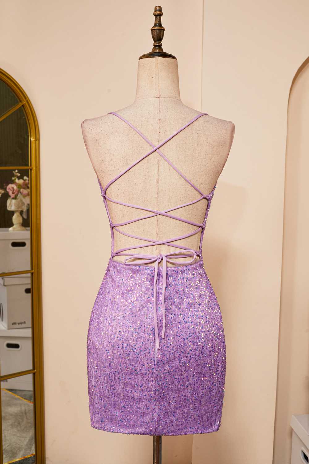 Sparkle Lilac Sequin Tight Mini Dress