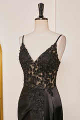 Black Mermaid Applique Spaghetti Strap Prom Dress