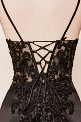 Black Mermaid Applique Spaghetti Strap Prom Dress
