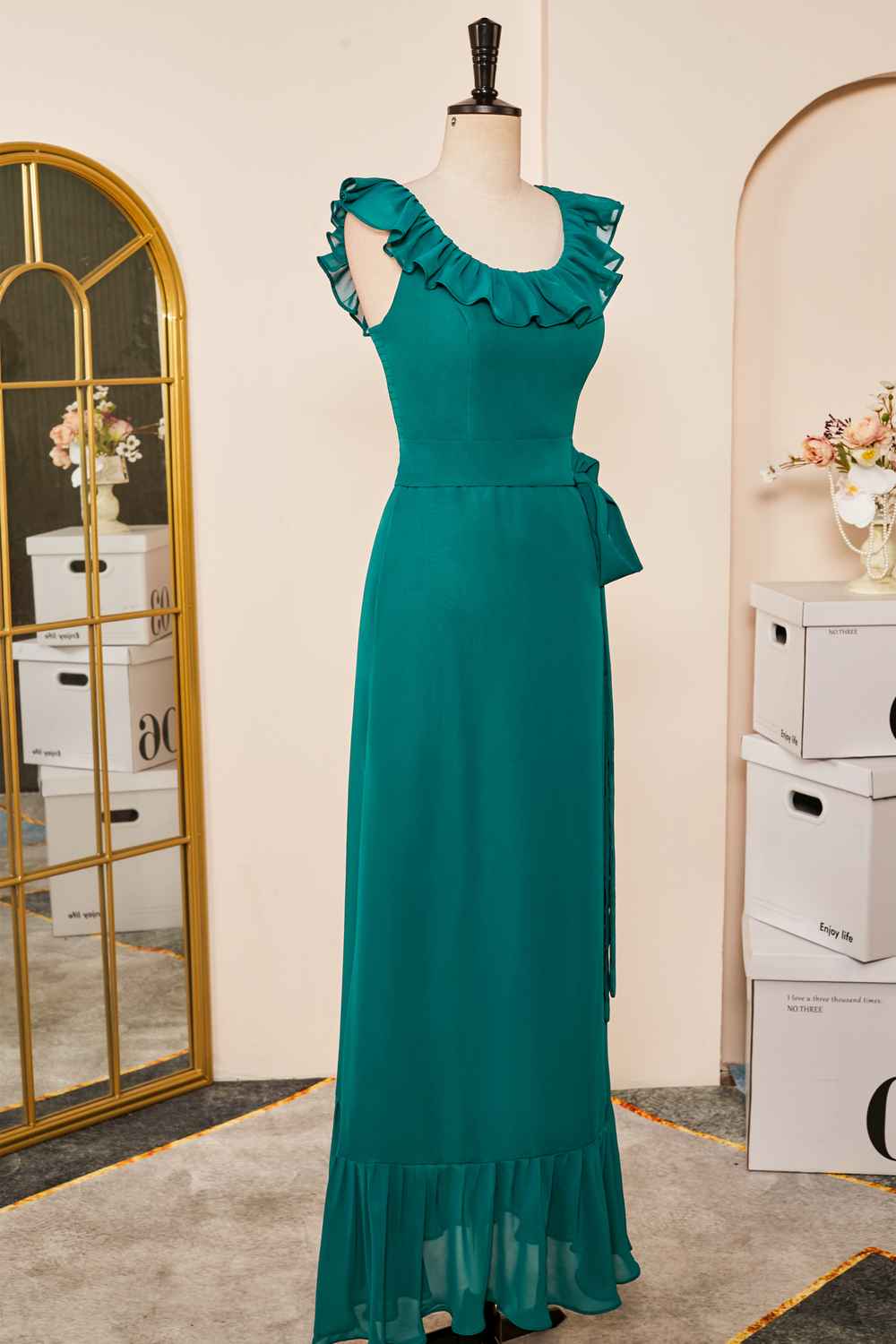 Emerald Concise A-line Chiffon Ruffles Bridesmaid Dress