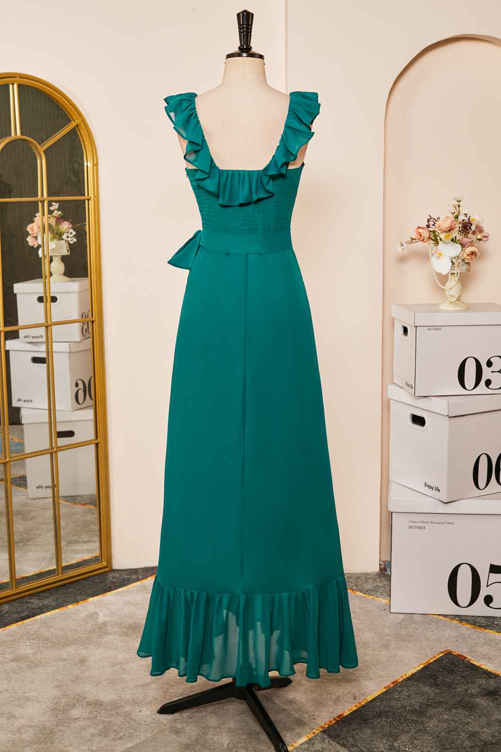 Emerald Concise A-line Chiffon Ruffles Bridesmaid Dress