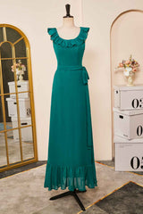 Emerald Concise A-line Chiffon Ruffles Bridesmaid Dress