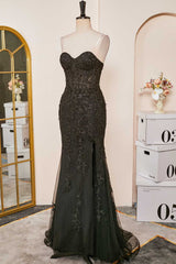 Black Sexy Sweetheart Mermaid Applique Tulle Prom Dress