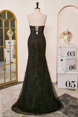 Black Sexy Sweetheart Mermaid Applique Tulle Prom Dress