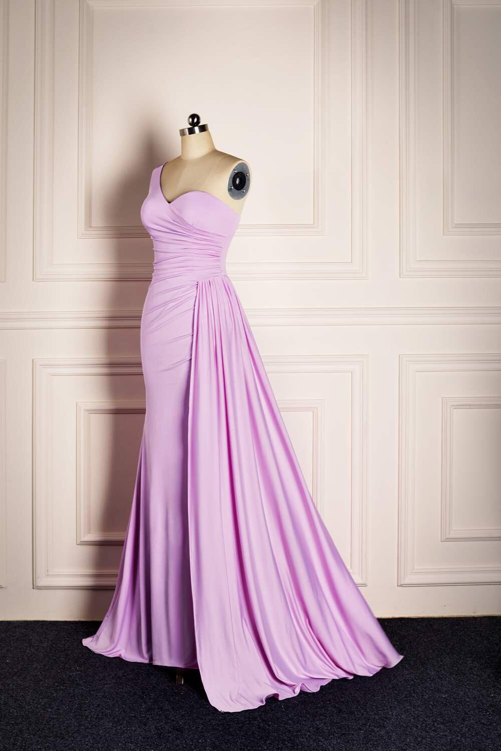 One Shoulder Lilac Mermaid Long Dress