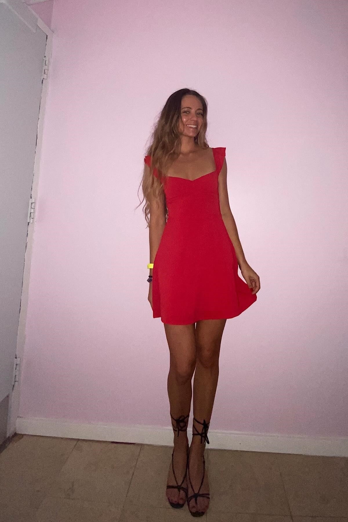 Red Ruched Bust A-Line Mini Dress