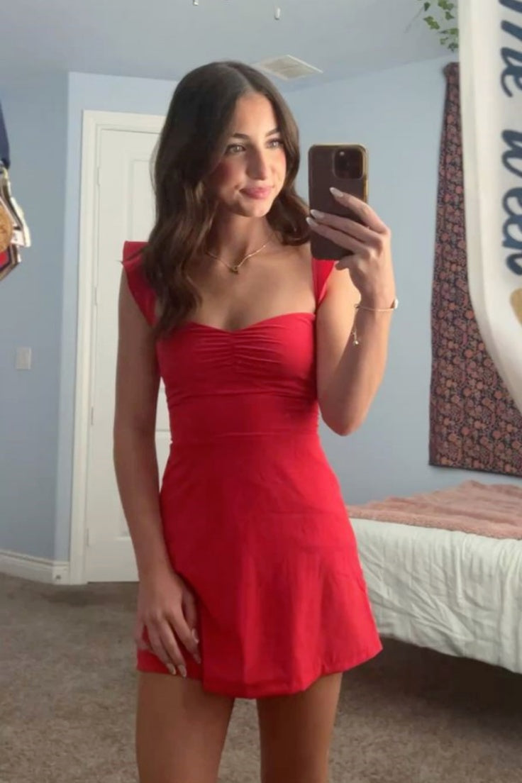 Red Ruched Bust A-Line Mini Dress
