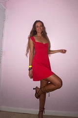 Red Ruched Bust A-Line Mini Dress