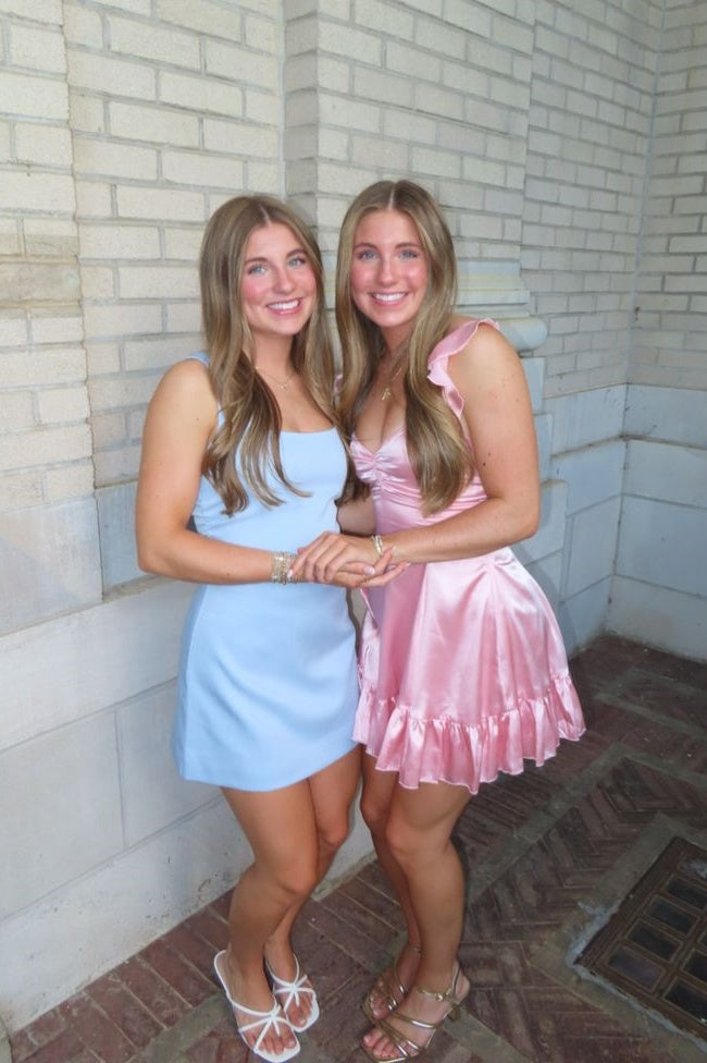 Pink Satin Ruched Bust A-Line Mini Dress