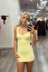 Yellow Bodycon Mesh Party Dress