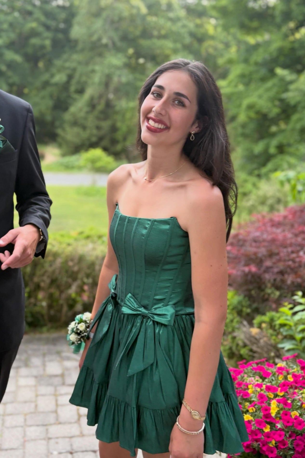 Forest Green Bow A-Line Mini Dress