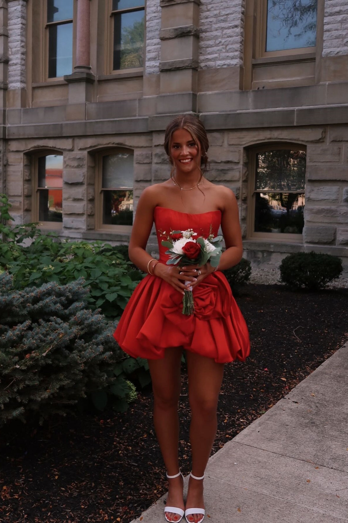 Strapless Satin Bubble Mini Dress
