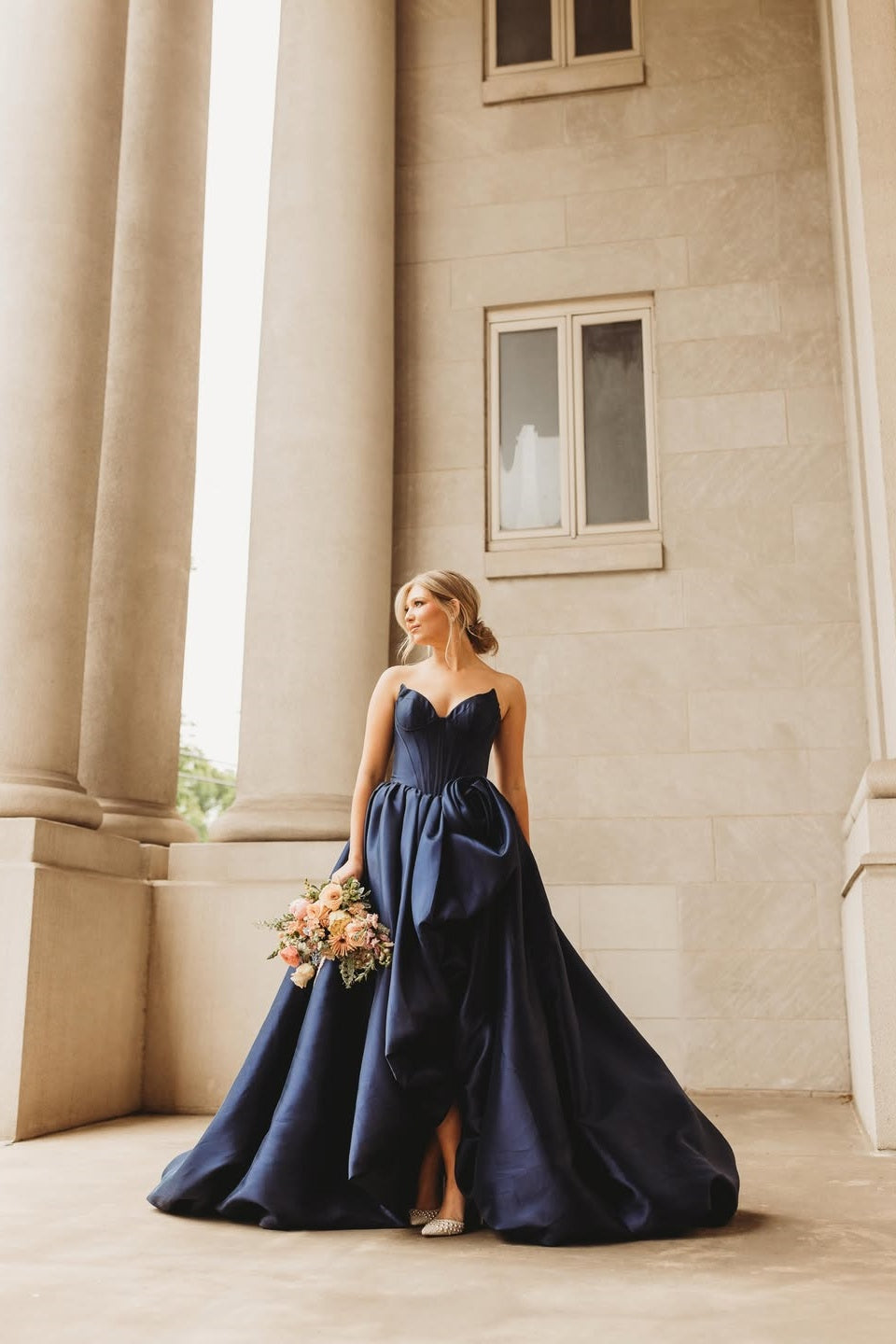 Blue Satin A-Line Floor-Length Dress