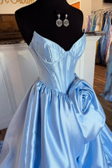 Blue Satin A-Line Floor-Length Dress