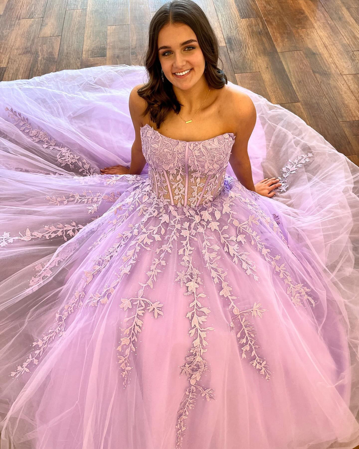 Hot Pink Tulle Lace A-Line Strapless Dress
