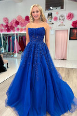 Hot Pink Tulle Lace A-Line Strapless Dress