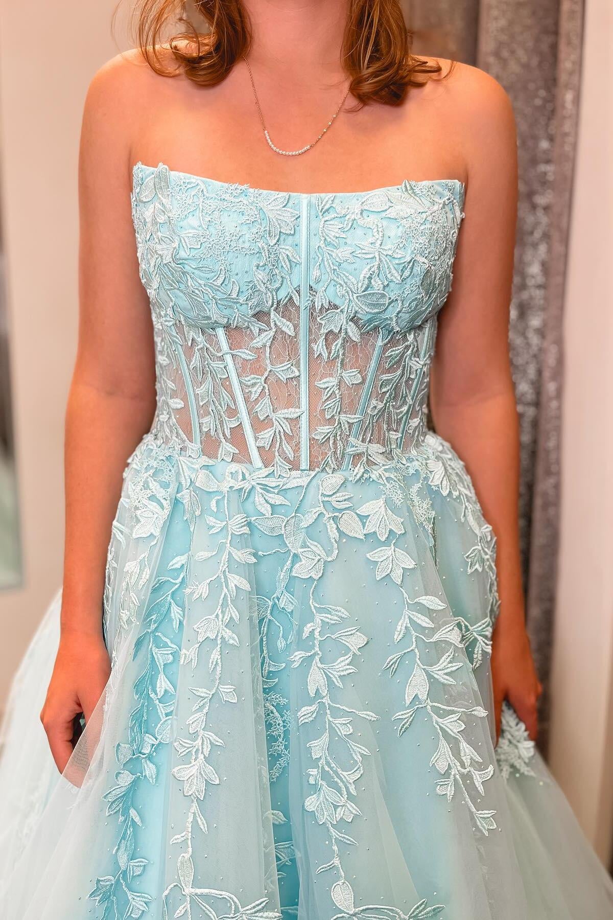 Hot Pink Tulle Lace A-Line Strapless Dress