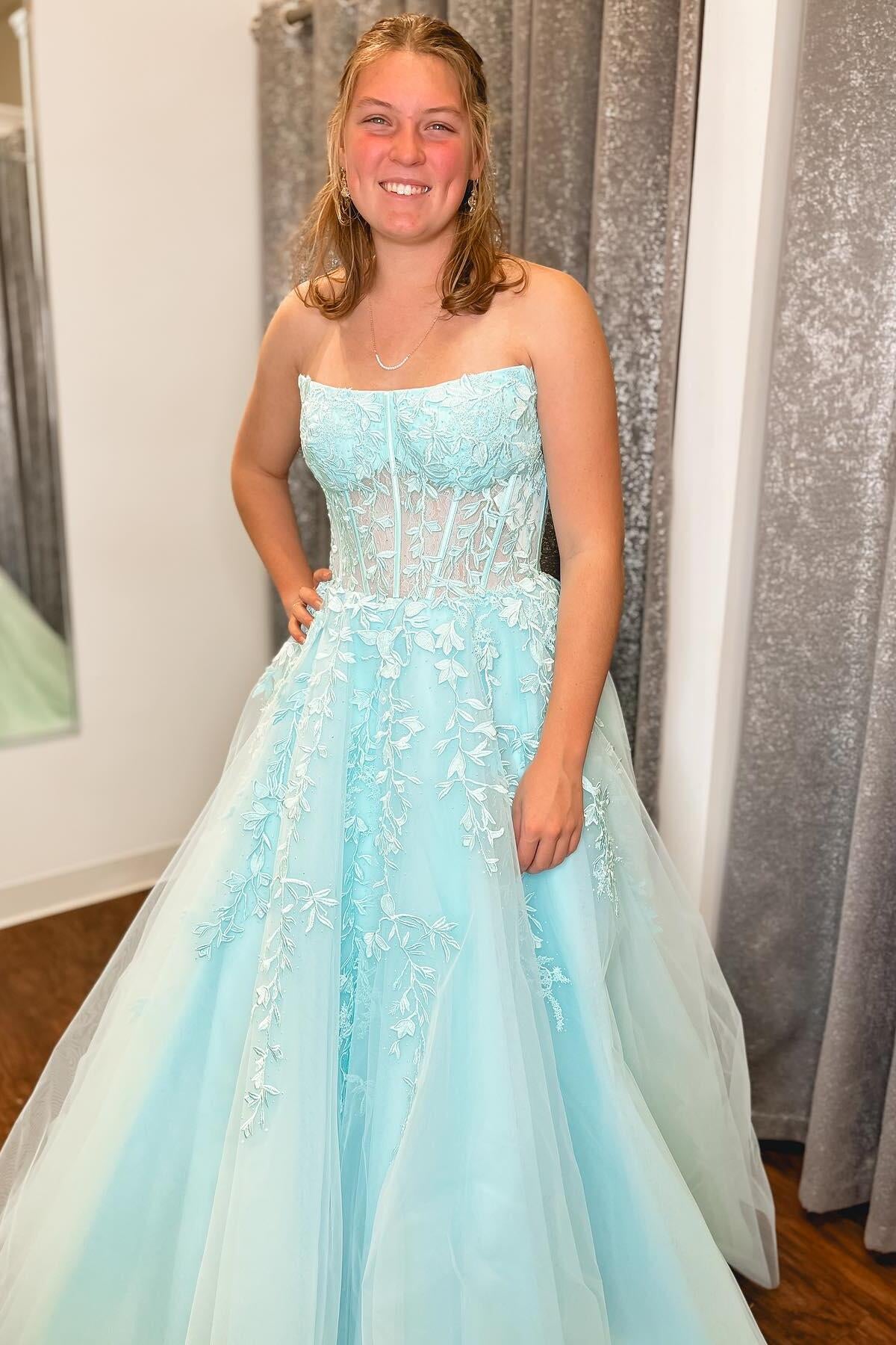 Hot Pink Tulle Lace A-Line Strapless Dress