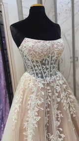 Hot Pink Tulle Lace A-Line Strapless Dress