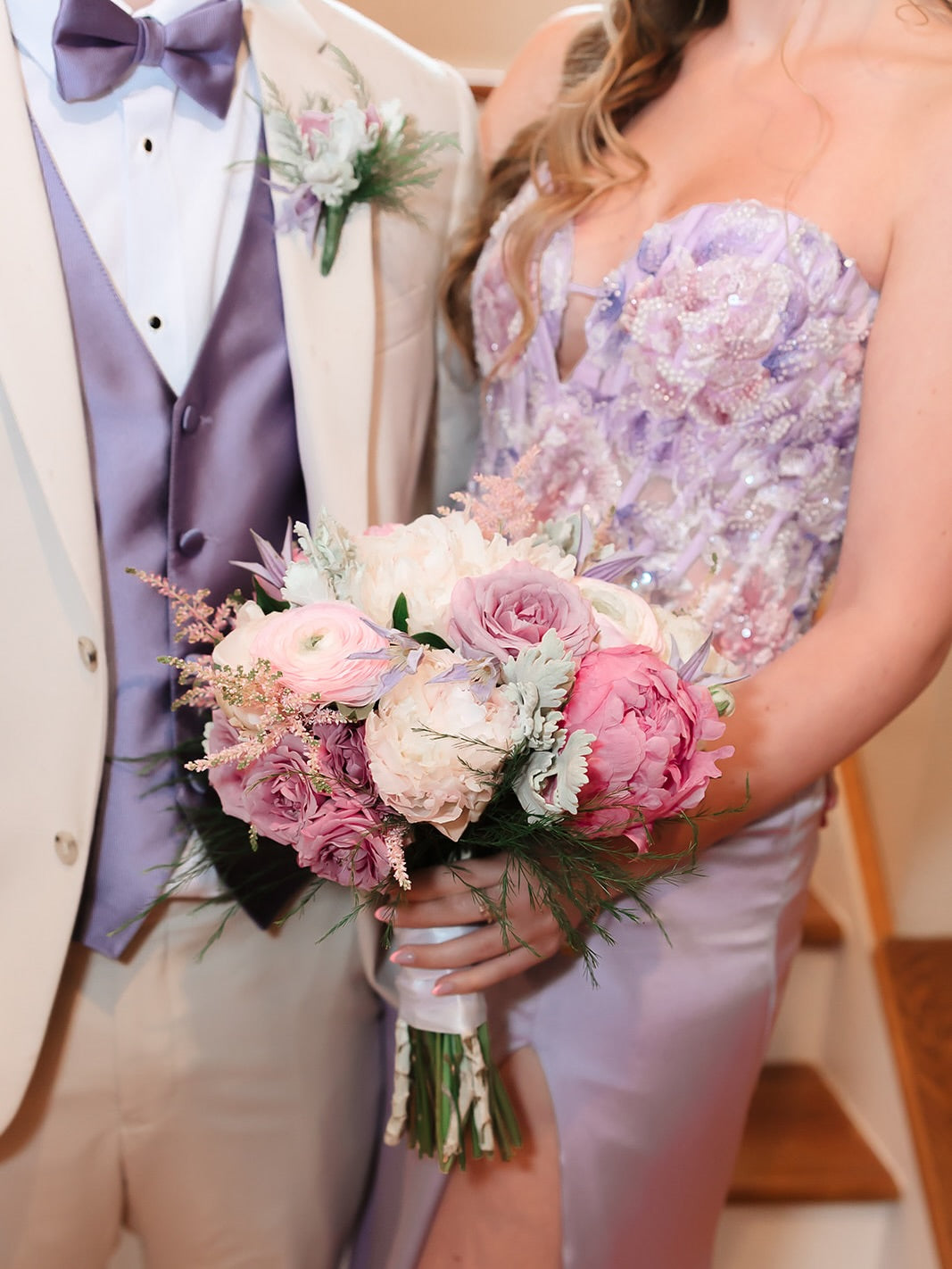 Lilac Floral Appliqué Strapless Corset Gown