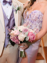 Lilac Floral Appliqué Strapless Corset Gown