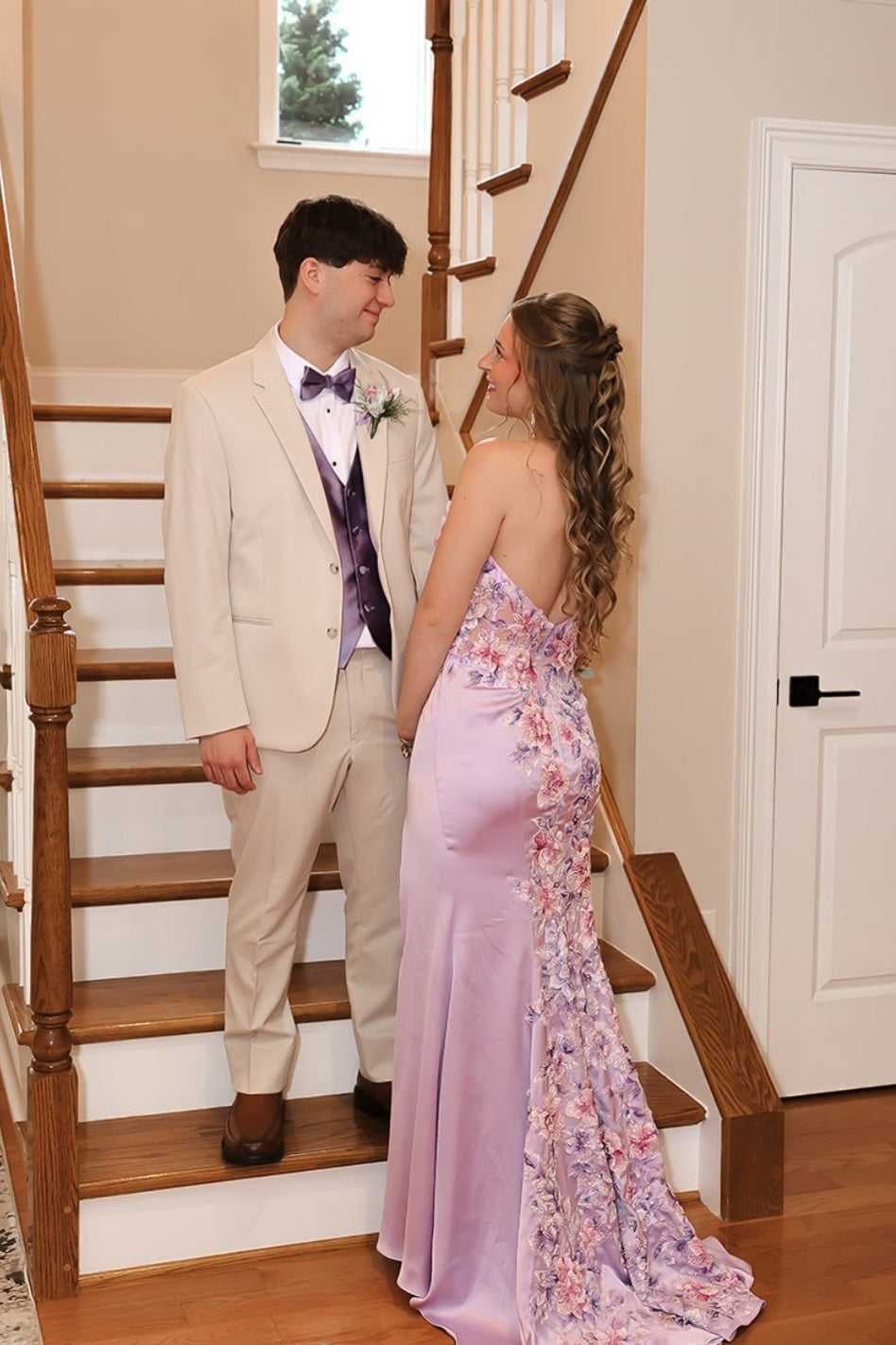 Lilac Floral Appliqué Strapless Corset Gown