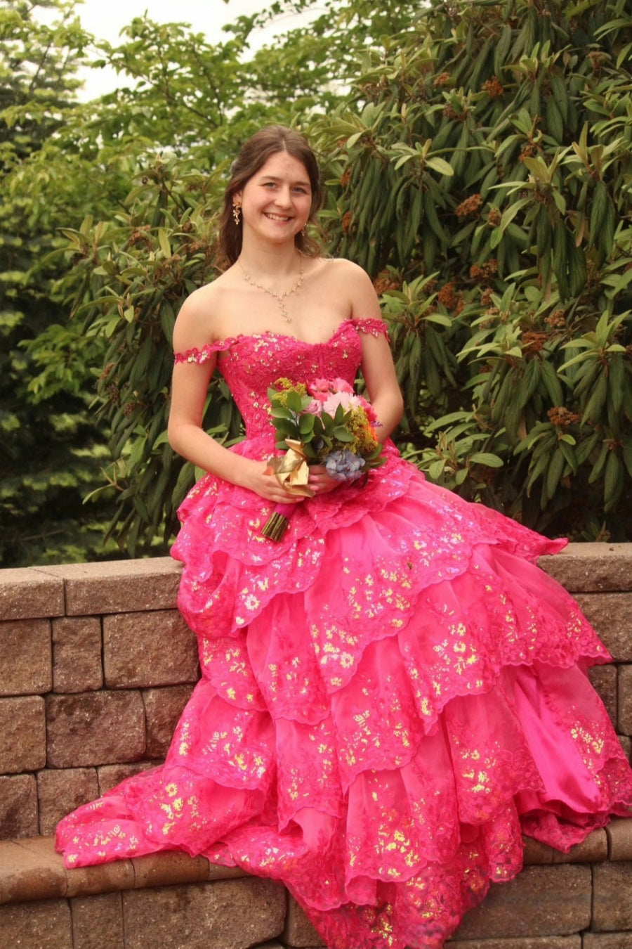 Off-the-Shoulder Light Blue Ruffled Prom Gown