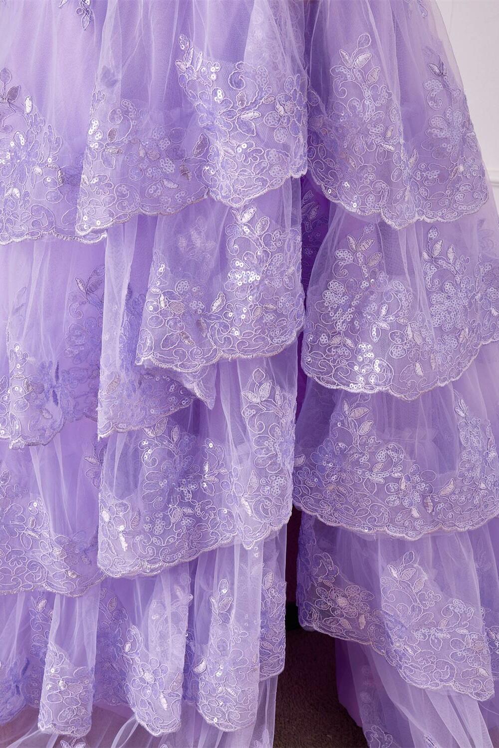 One Shoulder Lilac Appliques Mermaid Ruffles Long Dress