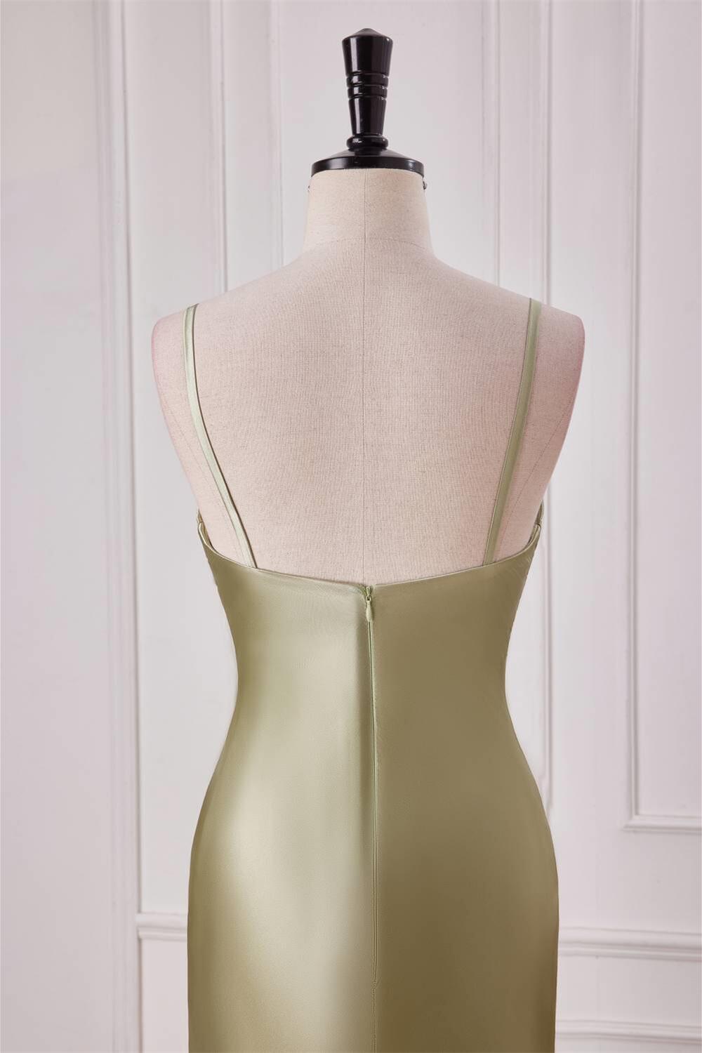 Empire Sage Green Silk Long Party Dress