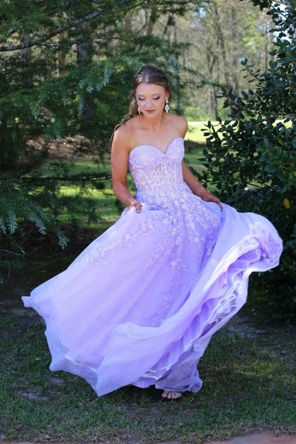 Blue Lace Appliques Tulle A-line Long Formal Dress