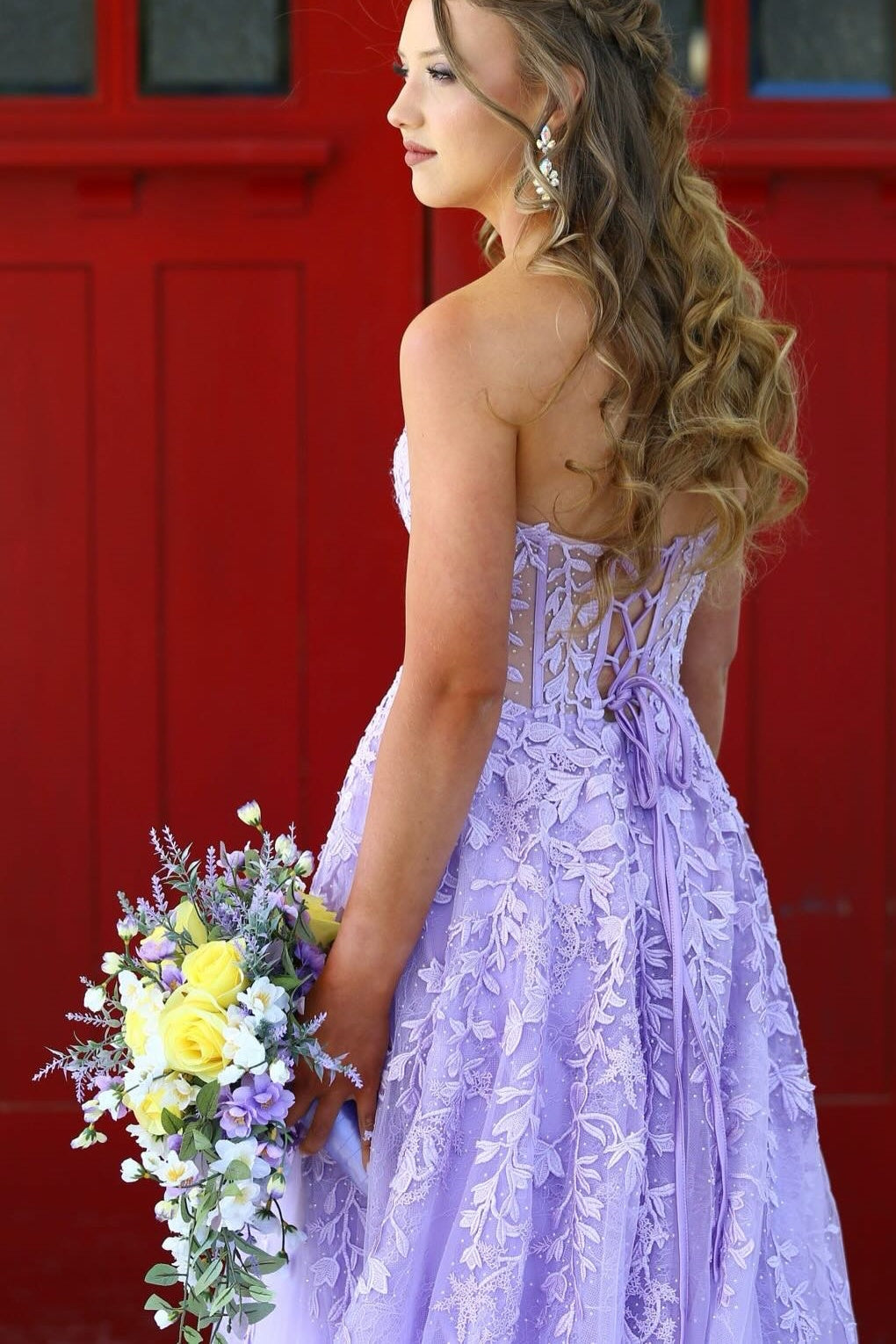 Blue Lace Appliques Tulle A-line Long Formal Dress