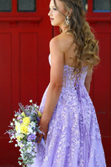 Blue Lace Appliques Tulle A-line Long Formal Dress