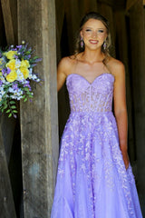 Blue Lace Appliques Tulle A-line Long Formal Dress