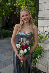 Peacock Metallic Sweetheart Hollowed-out Long Dress with Slit