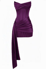 Burgundy Satin Bodycon Mini Dress