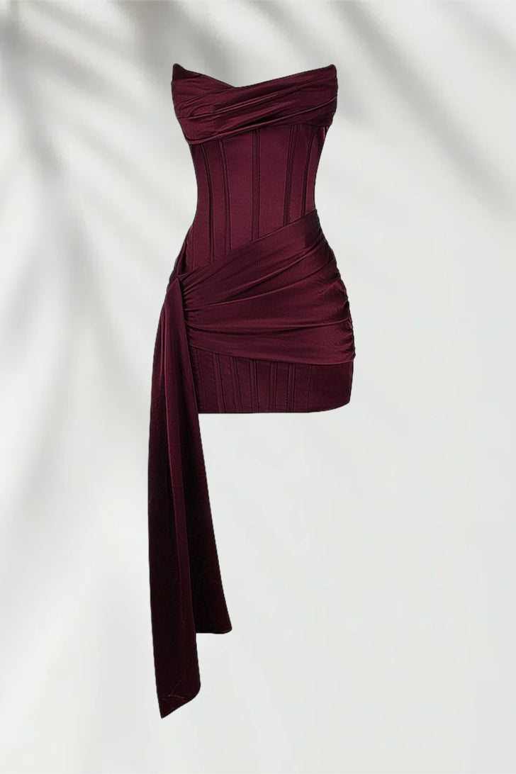 Burgundy Satin Bodycon Mini Dress