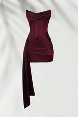 Burgundy Satin Bodycon Mini Dress