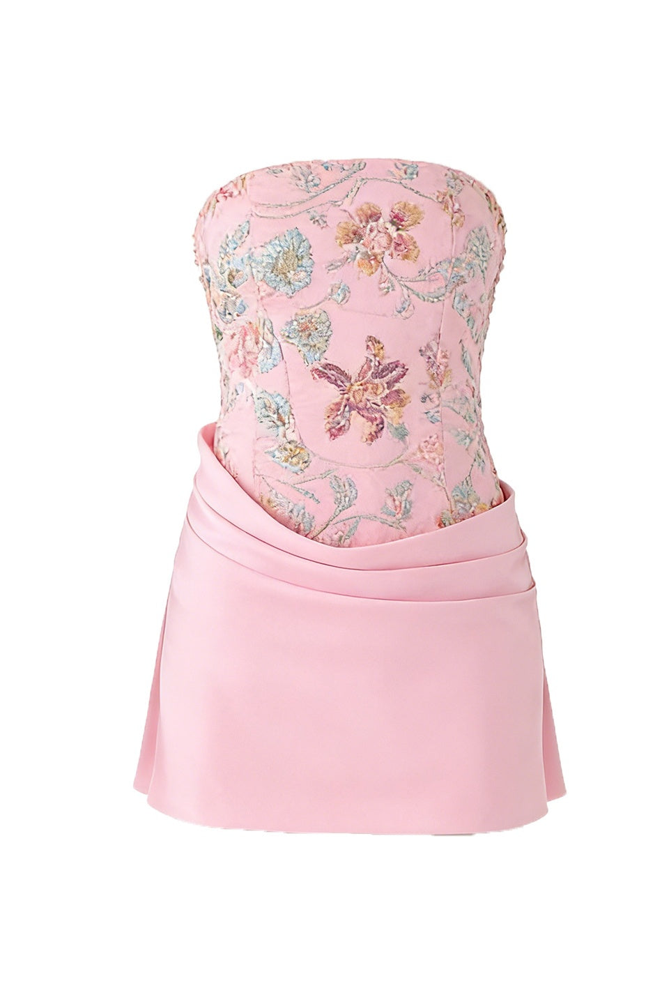 Pink Strapless Floral Mini Dress