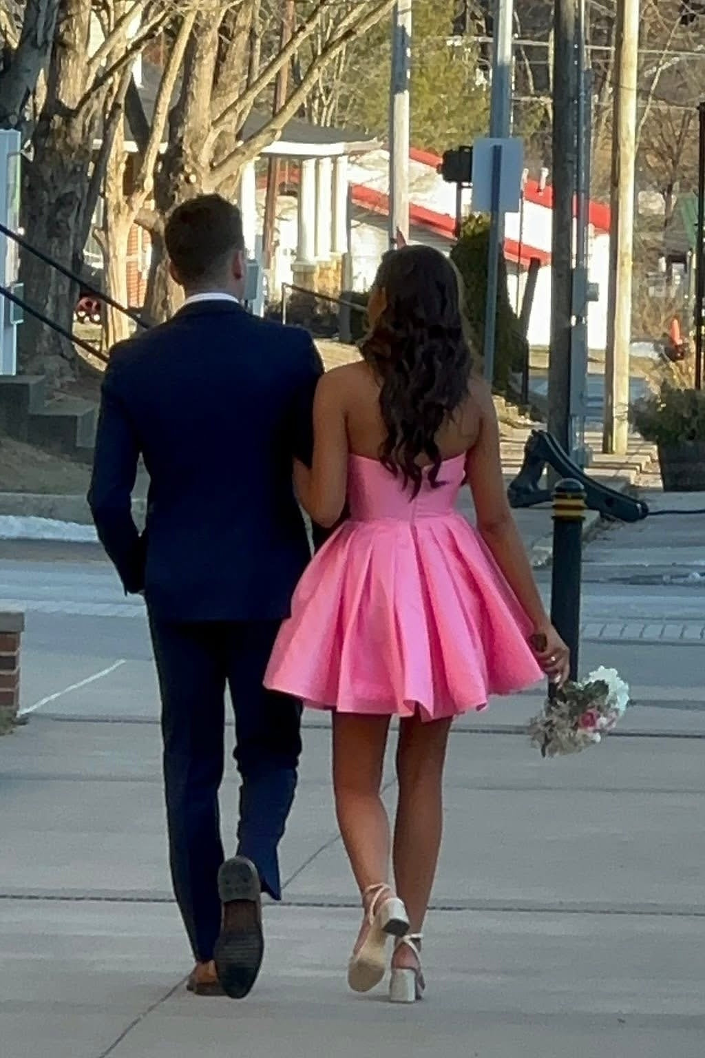 Hot Pink Satin Bow A-Line Dress