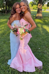 Pink Satin Strapless Mermaid Gown