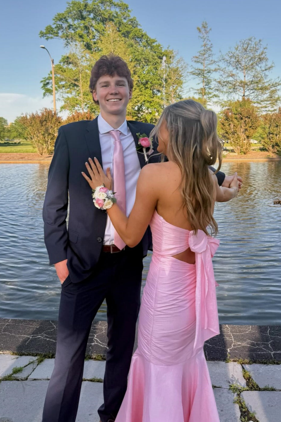 Pink Satin Strapless Mermaid Gown