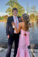 Pink Satin Strapless Mermaid Gown