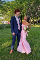 Pink Satin Strapless Mermaid Gown