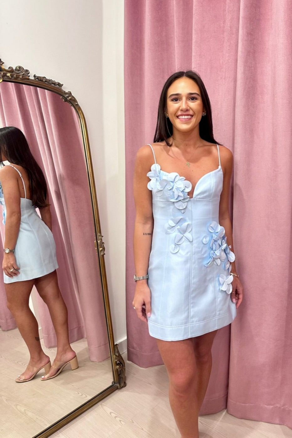 Light Blue 3D Floral Mini Dress