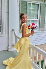 Yellow Bow Mermaid Two-Piece Prom Dress