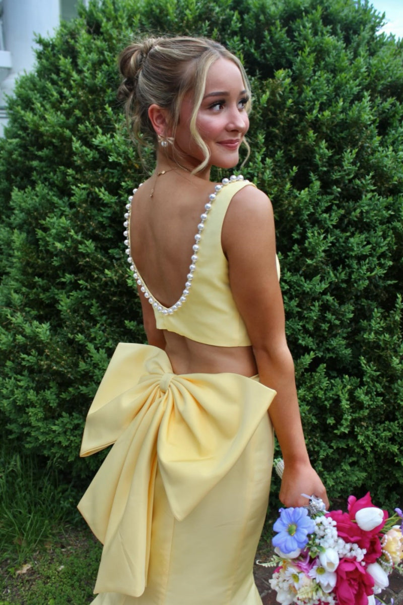 Yellow Bow Mermaid Two-Piece Prom Dress